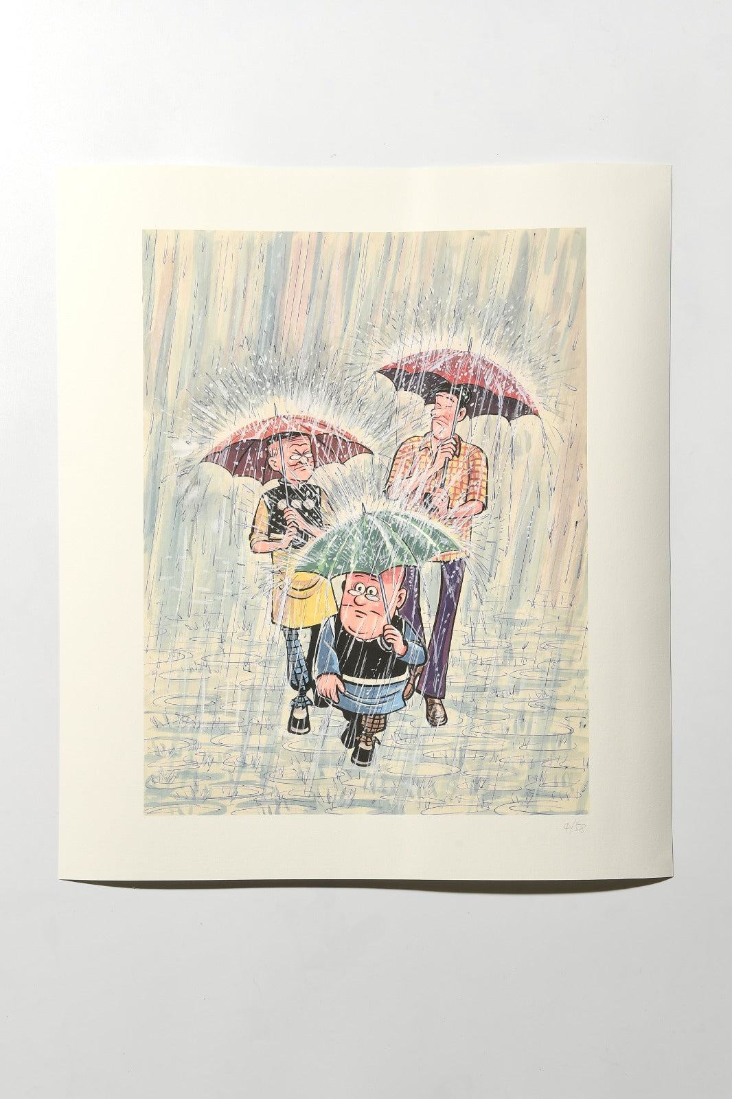 Old Master Q Vintage Chinese Cartoon Print 老夫子原畫 雨中三人行
